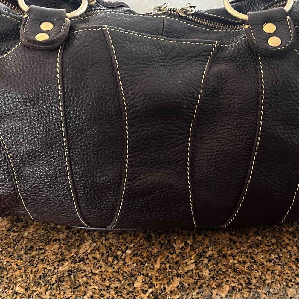 MAXX NY Leather Shoulder Bag. Deep Expresso Brown, Gold Accents, Dust Bag - Picture 7 of 16